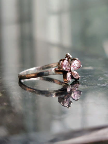 925 Sterling Silver Butterfly Ring With Pink CZs UK Size N (14) (54)