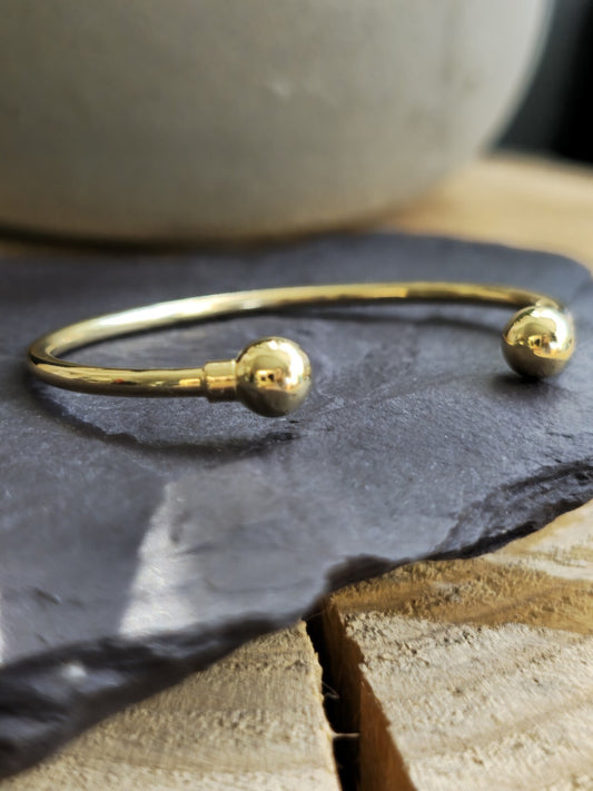 New 9k Yellow Gold TORQUE BANGLE Kids Baby TORQ BALL Open Split BRACELET Small