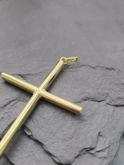 New Solid 9ct Yellow Gold Plain Cross Simple Pendant 55mm x 30mm Hallmarked