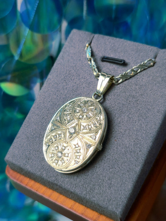 Big 14k White Gold Diamond Locket Necklace Pendant Holy Mary Christening Gift