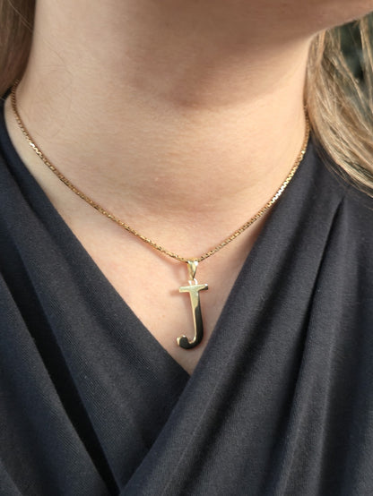 New 9K Yellow Gold Initial J Pendant  Personalised 33mm Long Big Loop Hallmarked