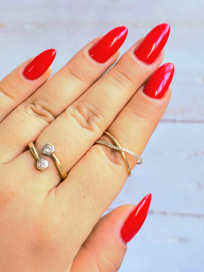 9ct Yellow Gold X Shape Ring Cross With Diamonds Size P Half Eternity Fashion