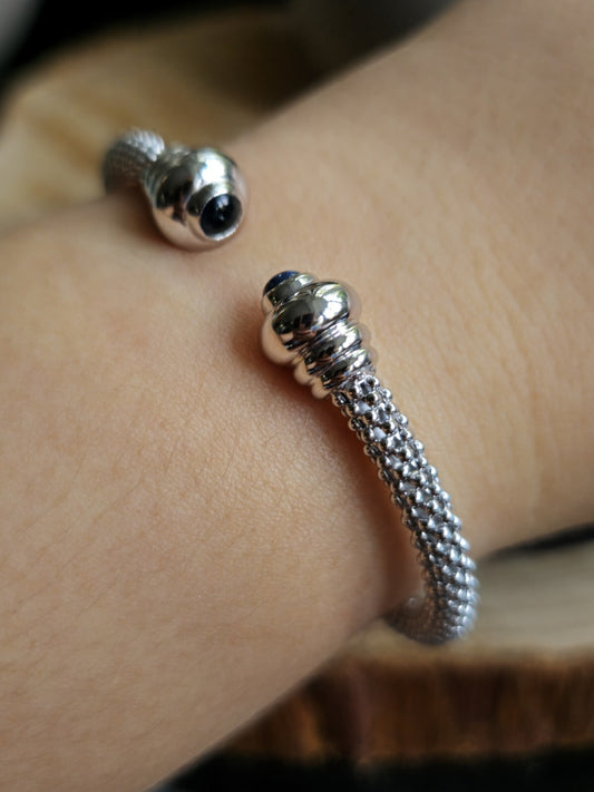 New 9k White Gold TORQUE BANGLE TORQ BALL Open Split BRACELET Hallmarked Beaded