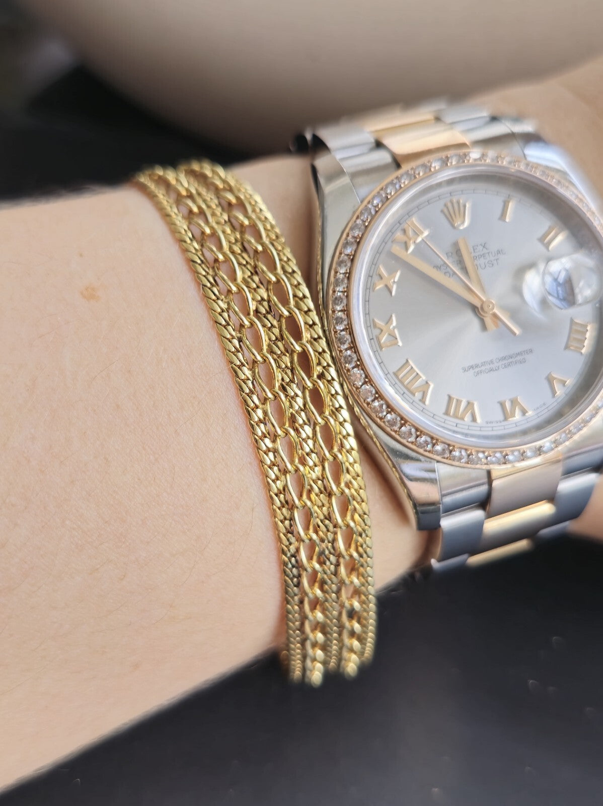 Solid 9ct Yellow Gold Wide Mesh Bracelet Double Link 18cm 14g Unisex Hallmarked 