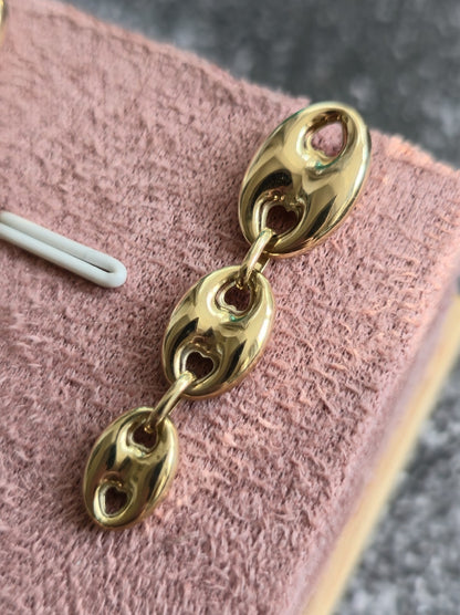 New 9ct Yellow Gold Puffed Graduated Bean Drop Earrings Anchor Chunky Drops 40mm