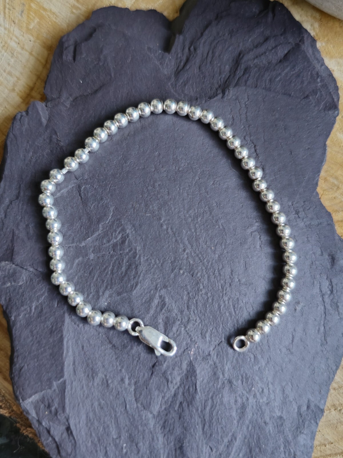 New 925 Sterling Silver Chunky 4mm Ball Bracelet 7grams Bead 19cm