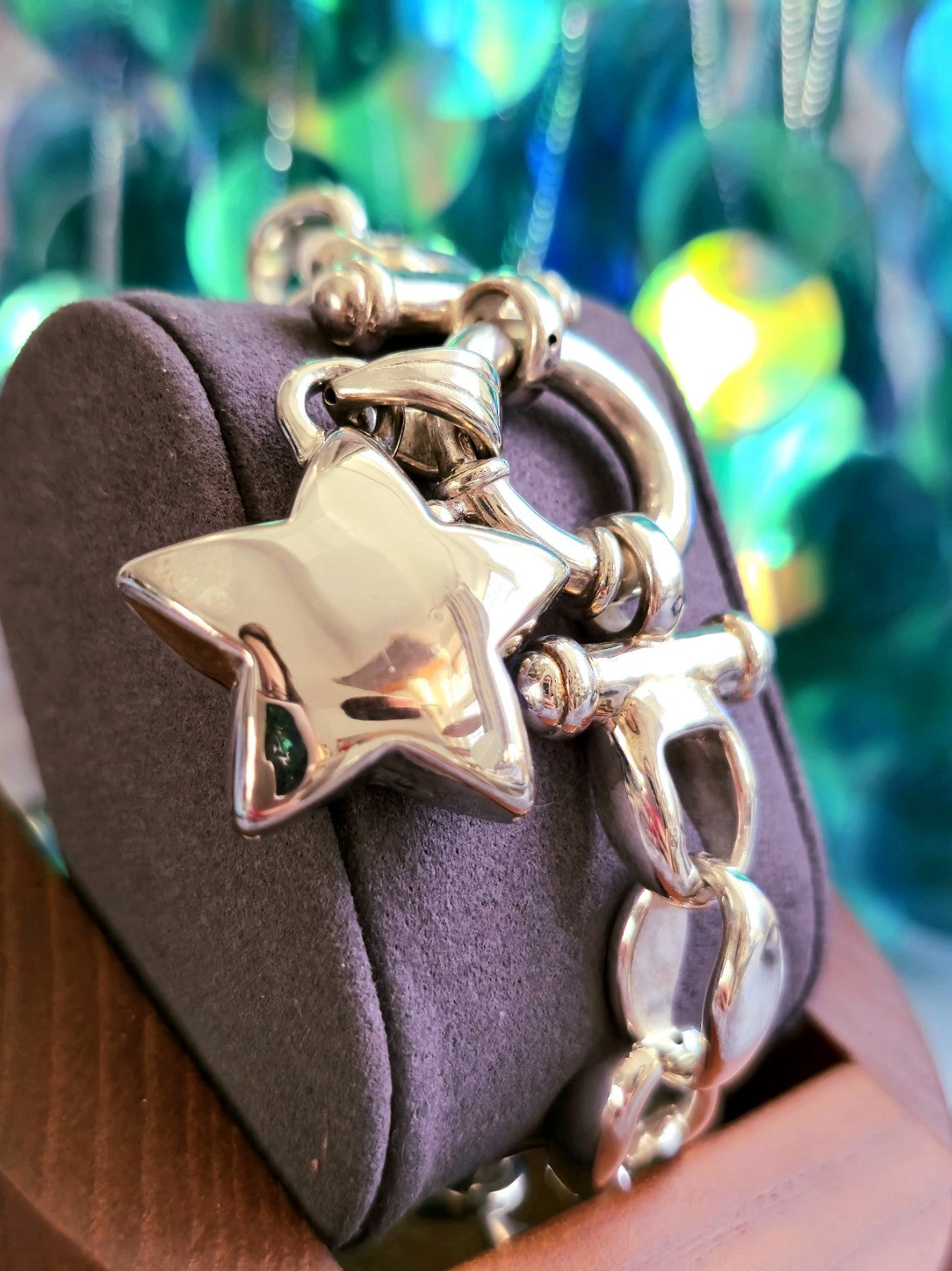 925 Sterling Silver Chunky Chain Bracelet with Charms Star 25g Hollow Hallmarked