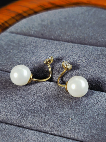 8ct (333) Yellow Gold Pearl Earrings with Cubic Zirconia and Push Clasp Elegant