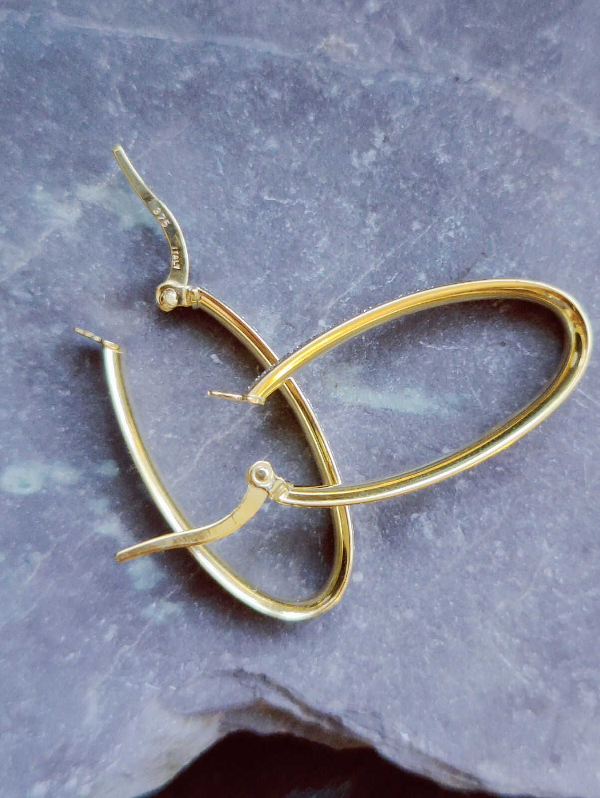 NEW 9ct Solid Yellow/White Gold GLITTERED Earrings Drops Hoops