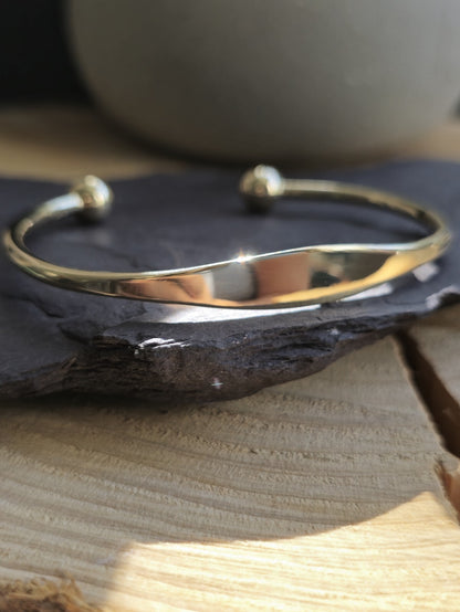 New Solid 9ct Yellow Gold TORQUE BANGLE TORQ BALL Open Split BRACELETFlat Bottom