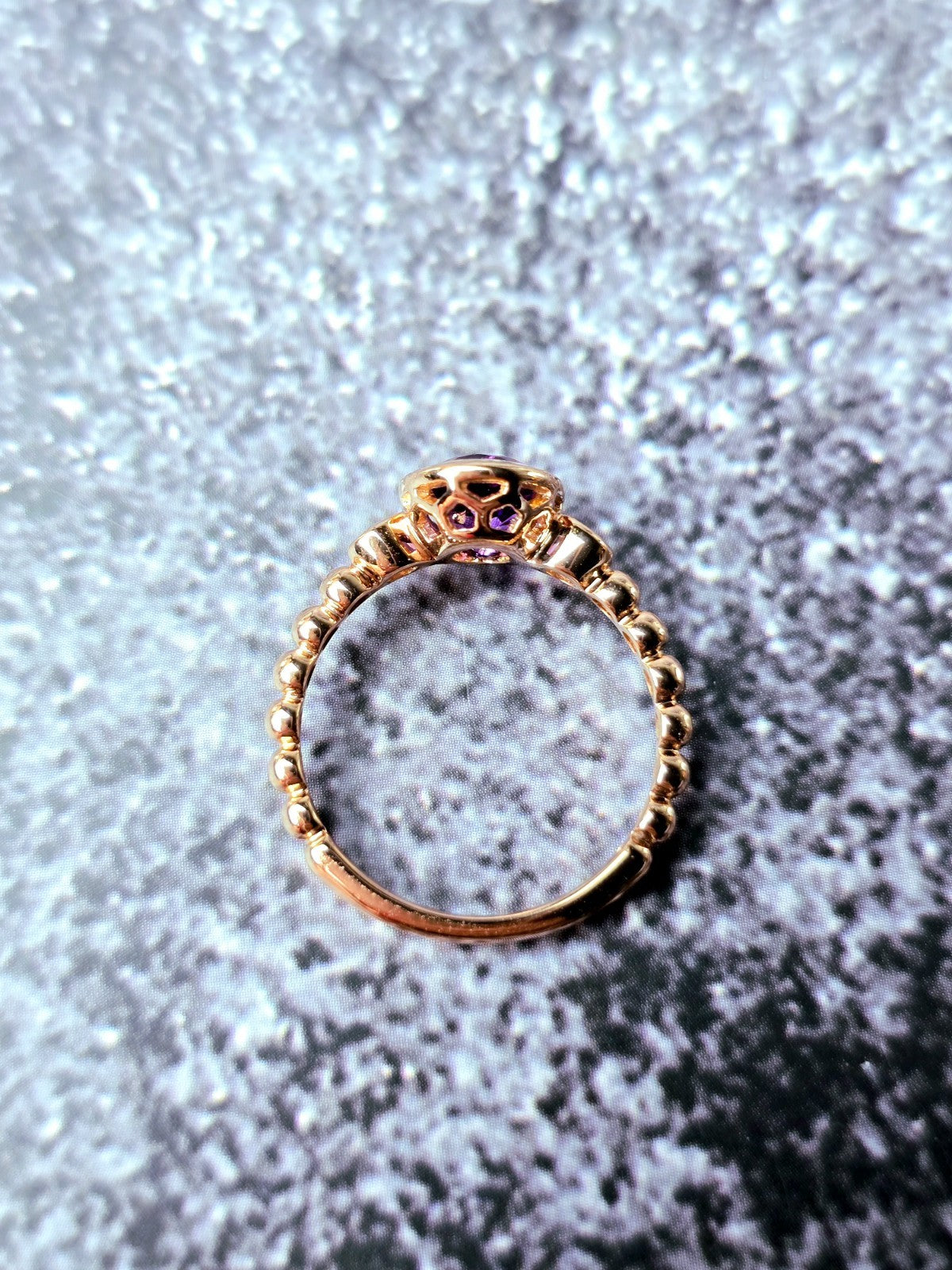 New 18ct Rose Gold Oval Amethyst and Diamonds Ring Cocktail Dress Bead Band