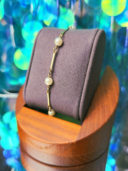 Vintage 8K Yellow Gold Pearl  Bar Bracelet 18.5cm Long Hallmarked (333) 3grams