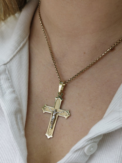 Lovely New Solid 9ct Yellow Gold Cross with Jesus Pendant 55x30mm Matt Finish