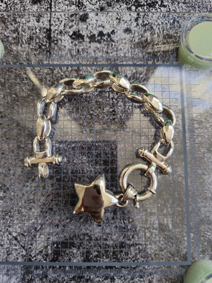 925 Sterling Silver Chunky Chain Bracelet with Charms Star 25g Hollow Hallmarked