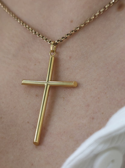 New Solid 9ct Yellow Gold Plain Cross Simple Pendant 55mm x 30mm Hallmarked