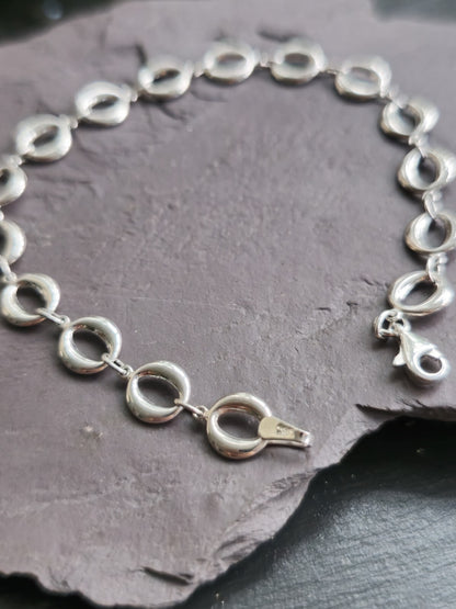 New Solid 9ct White Gold Circles Chain BRACELET 7.5inch Hallmarked Fancy