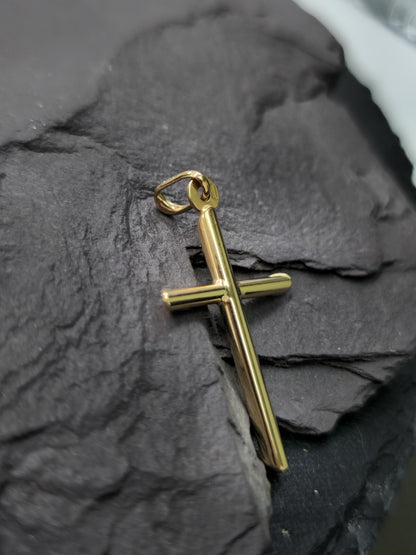 New Solid 9ct Yellow Gold Plain Cross Simple Pendant 30mm x 55mm Hallmarked