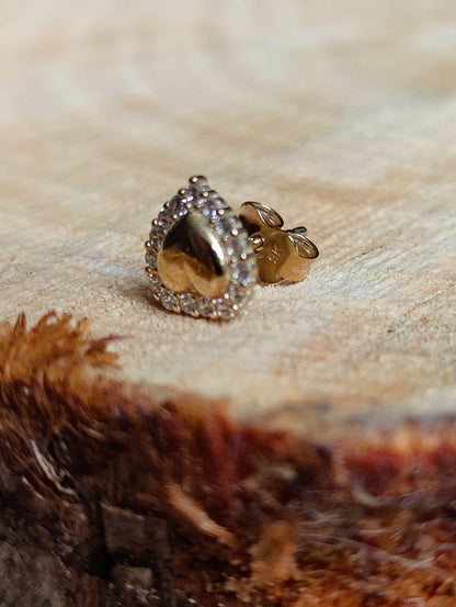 Solid 9ct Yellow Gold Stud Earrings Heart Shape Halo CZ Butterfly Fitting