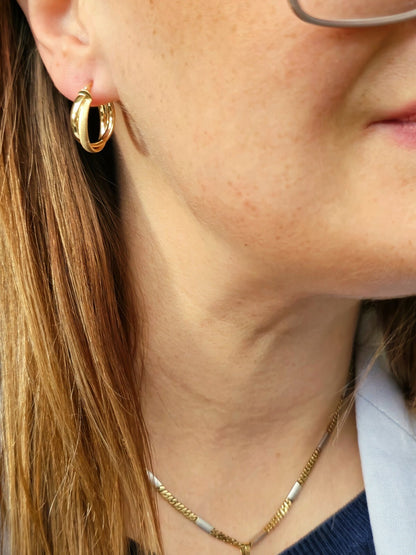 9ct Solid Yellow Gold Crossed Hoop Earrings 22mm Twist Hoops Matt/Shiny Hinge