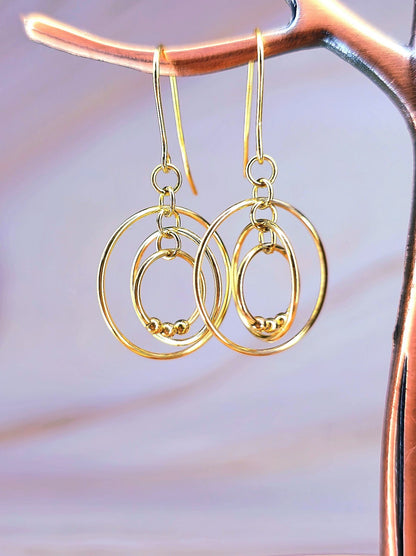 New Solid 9ct Yellow Gold Multi Circle Moving Dangling 3D Drop Earrings Hook