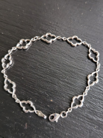 Lovely New Solid 9ct White Gold Chain Clover Motif BRACELET 7.5inch Hallmarked