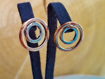 Solid 9ct Rose White Gold Double Circle Earrings Studs New 2 grams Butterflys