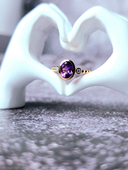 New 18ct Rose Gold Oval Amethyst and Diamonds Ring Cocktail Dress Bead Band
