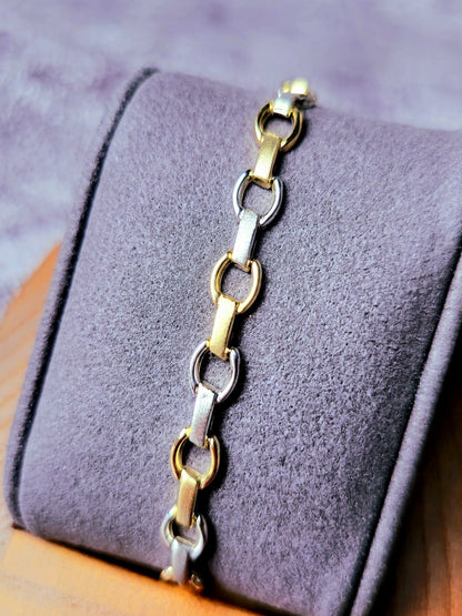New 9ct Yellow/White Circles Link Gold Bracelet Hallmarked 7.5'' long