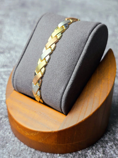 New 9ct Multicolour Gold Braided Chunky Bracelet X Shaped Brushed Matt 7'' long