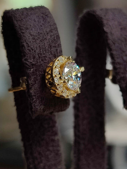 Solid 1.75grams 9ct Yellow Gold 8mm Cubic Zirconia Halo Stud Earrings Butterfly