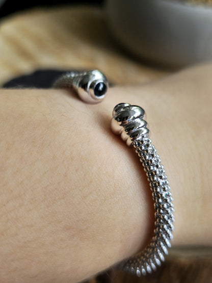 New 9k White Gold TORQUE BANGLE TORQ BALL Open Split BRACELET Hallmarked Beaded