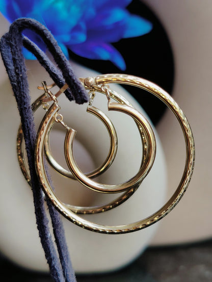 9ct Solid Yellow Gold Double Hoop Earrings Two Circles Hoops 34mm Hallmarked 