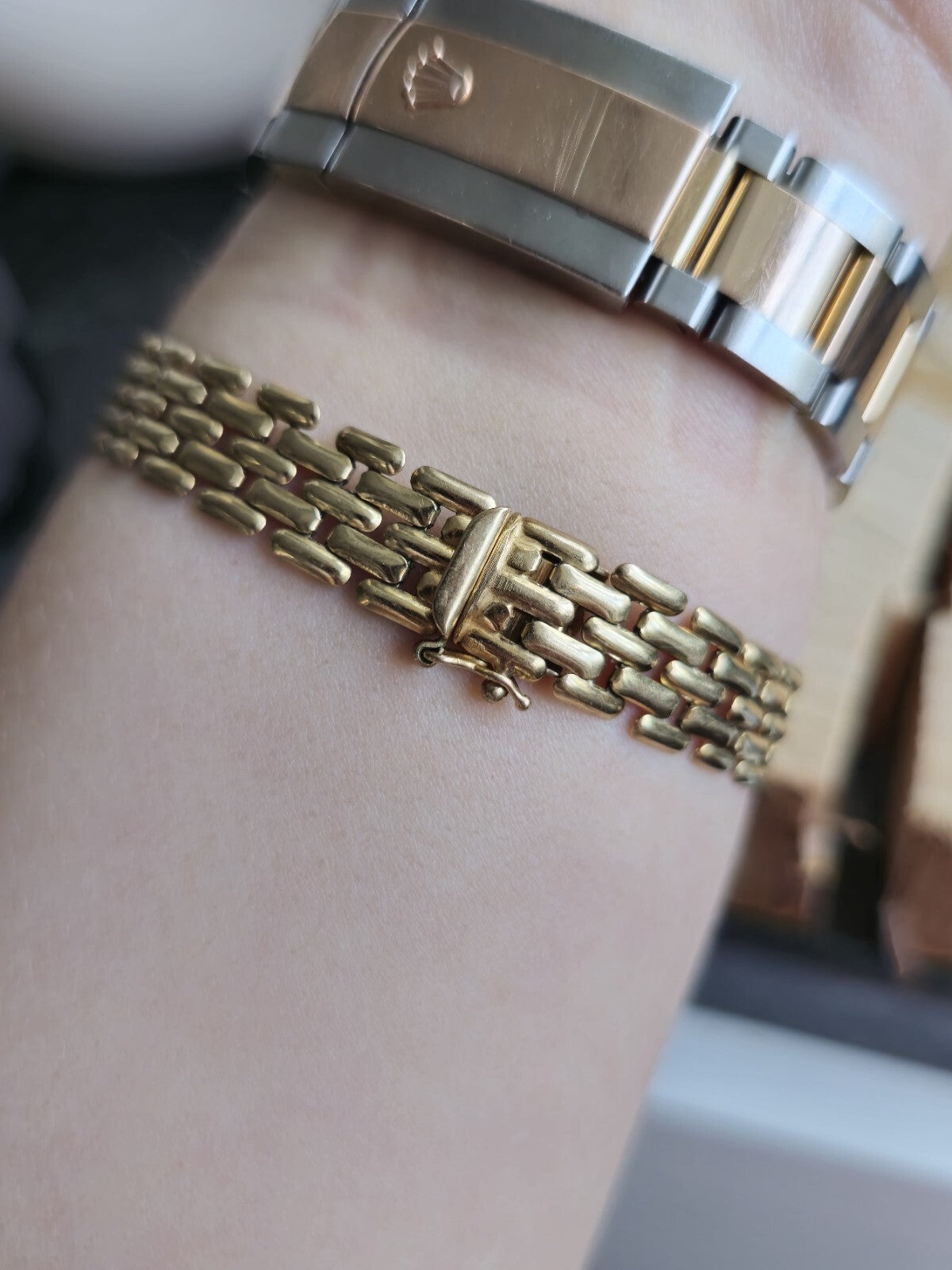Lovely 9ct Solid Yellow Bold Bracelet Wide Cuff Panthere Vintage 19cm 10,5mm