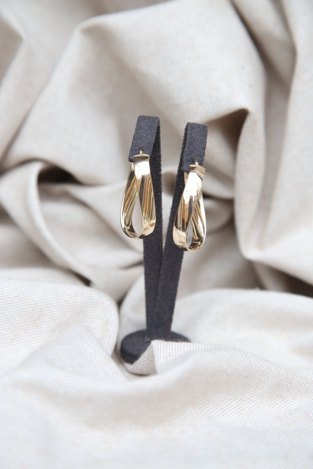 Solid 9ct Yellow Gold Twist Drop Earrings Wide Flat Chunky 34mm Hallmarked 375