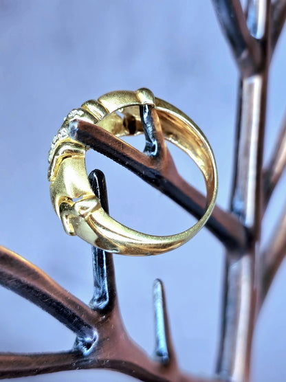Solid 14k Yellow Gold Jewellery Set of Diamond Ring and Earrings Omega Clasp Mat
