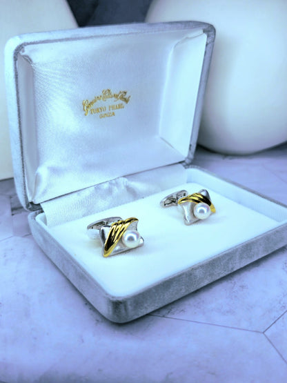 Sterling Silver & Yellow Gold And Natural Pearls Cufflinks Arita Collection