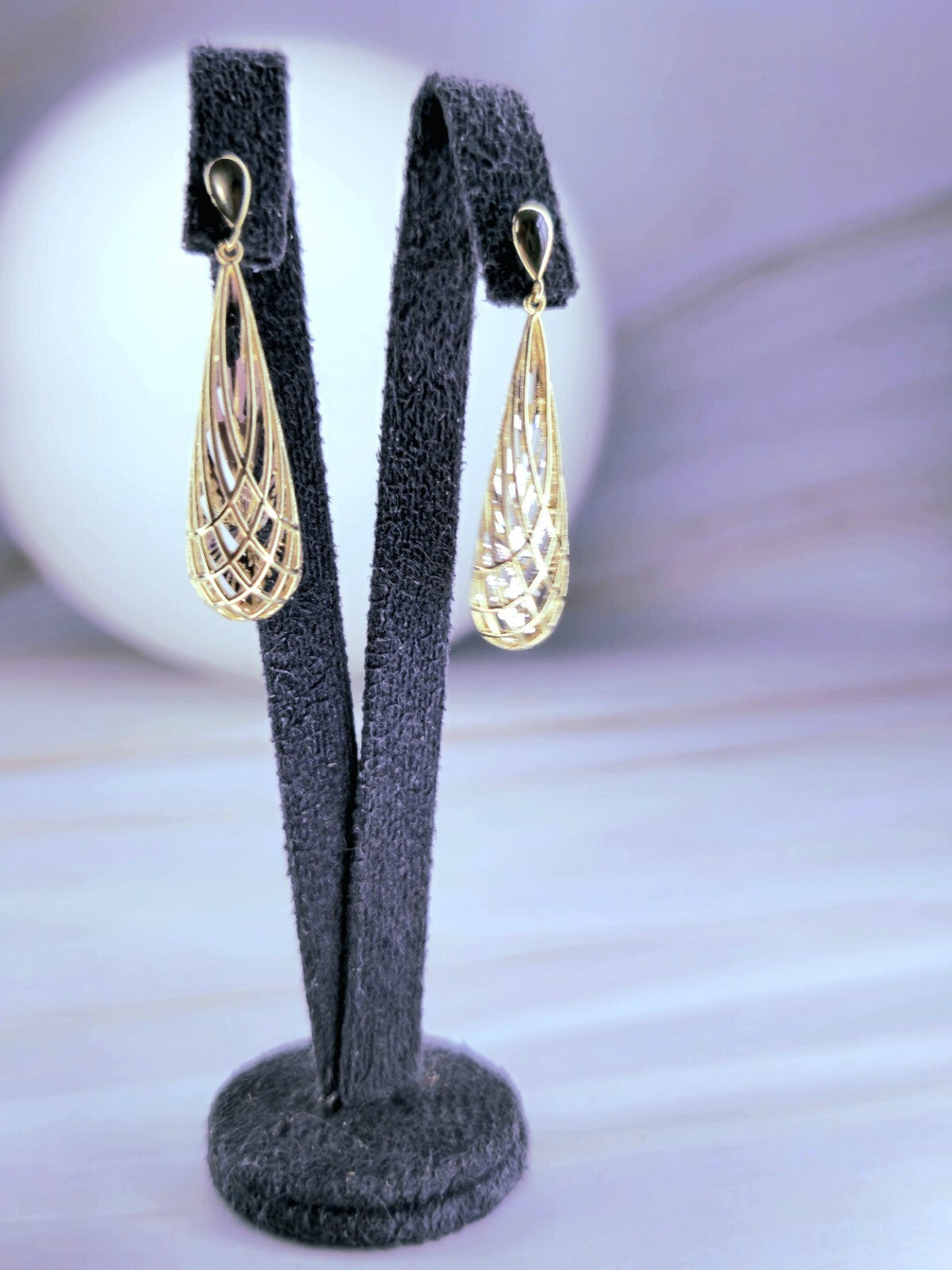 New Solid 9ct Yellow/White Gold Drop Earrings Butterfly Dangling 35mm 3D Pear