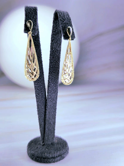 New Solid 9ct Yellow/White Gold Drop Earrings Butterfly Dangling 35mm 3D Pear