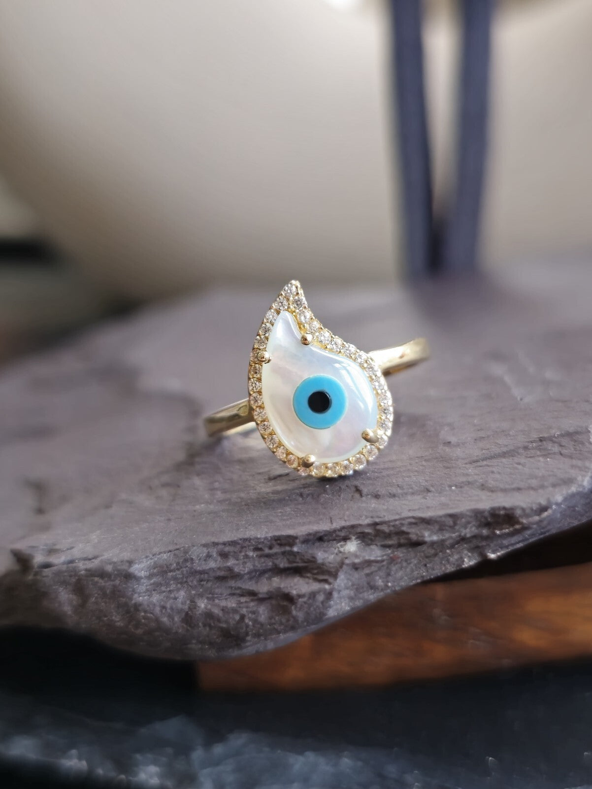 14k Yellow Gold Evil Eye Set of  Ring and Earrings English Clasp