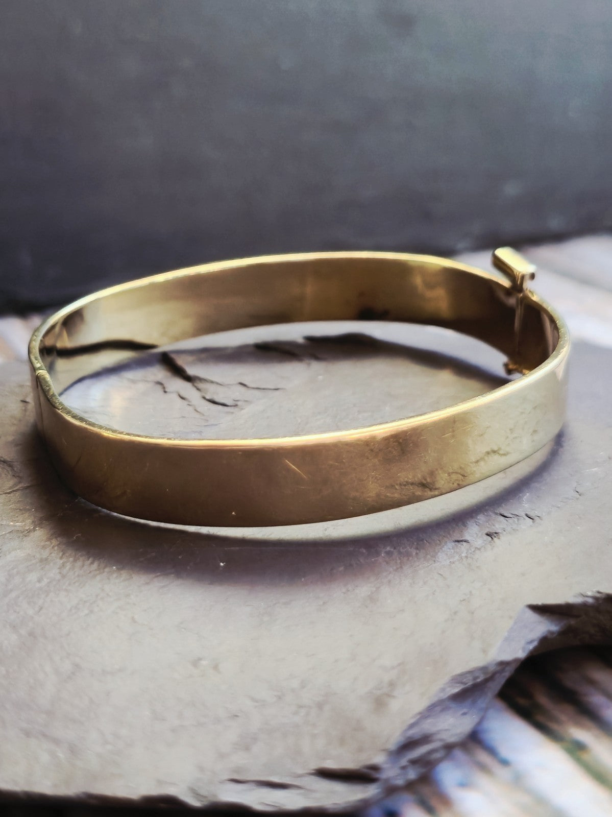 9ct Yellow Gold Chunky Flat Square Plain Bangle Stacking BRACELET 10mm Wide