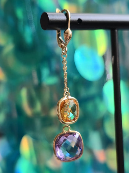 New 9ct Yellow Gold Drop Earrings 5grams Amethyst and Citrine Big Stones
