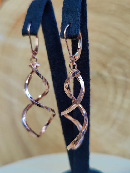 Solid 9ct Rose Gold  Twist Drop Earrings Leverback Clasp Hallmarked 375 Lovely