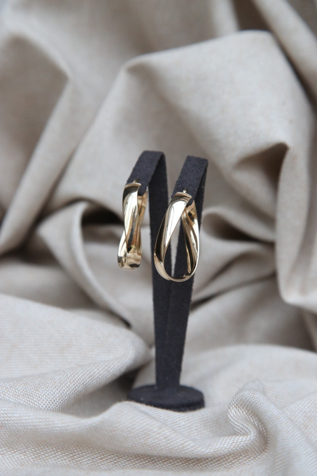 Solid 9ct Yellow Gold Twist Drop Earrings Wide Flat Chunky 34mm Hallmarked 375