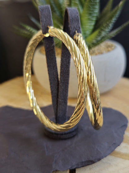 Big 9ct Yellow Gold Twisted Hoop Earrings Creole Huge Twist Hoops 60mm 9g