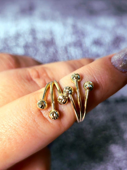 14K Yellow Gold Fancy Statement Design Ring Split Shank Diamond Cut Balls size M