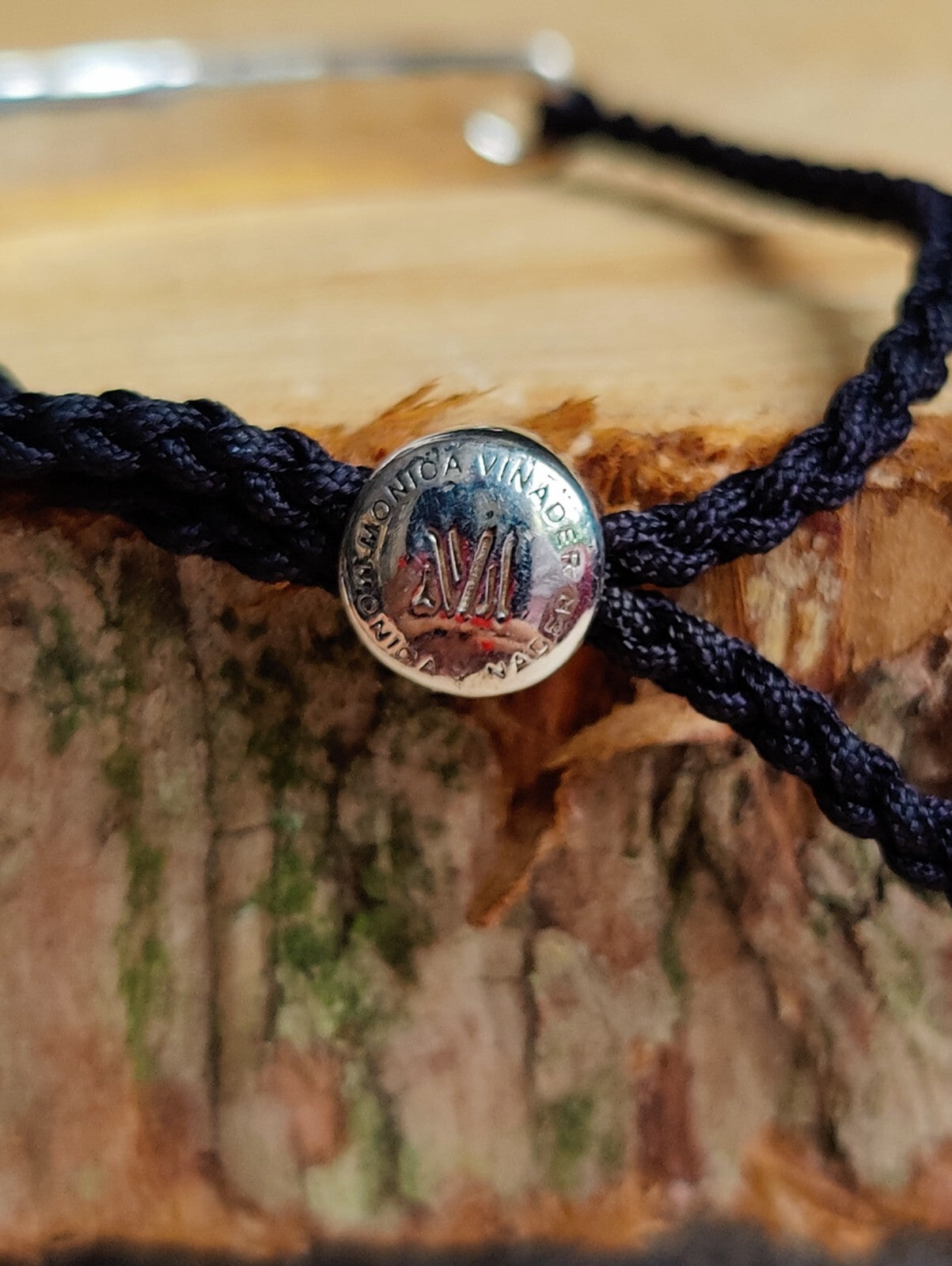 Monica Vinader Havana Friendship Bracelet Black Cord Silver Mens Engraving 