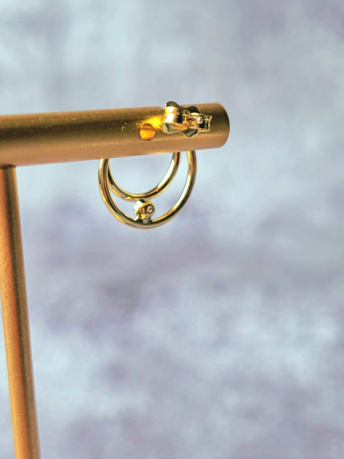 NEW 9ct Yellow Gold Solid Double Circle Earrings with Cubic Zirconia Elegant