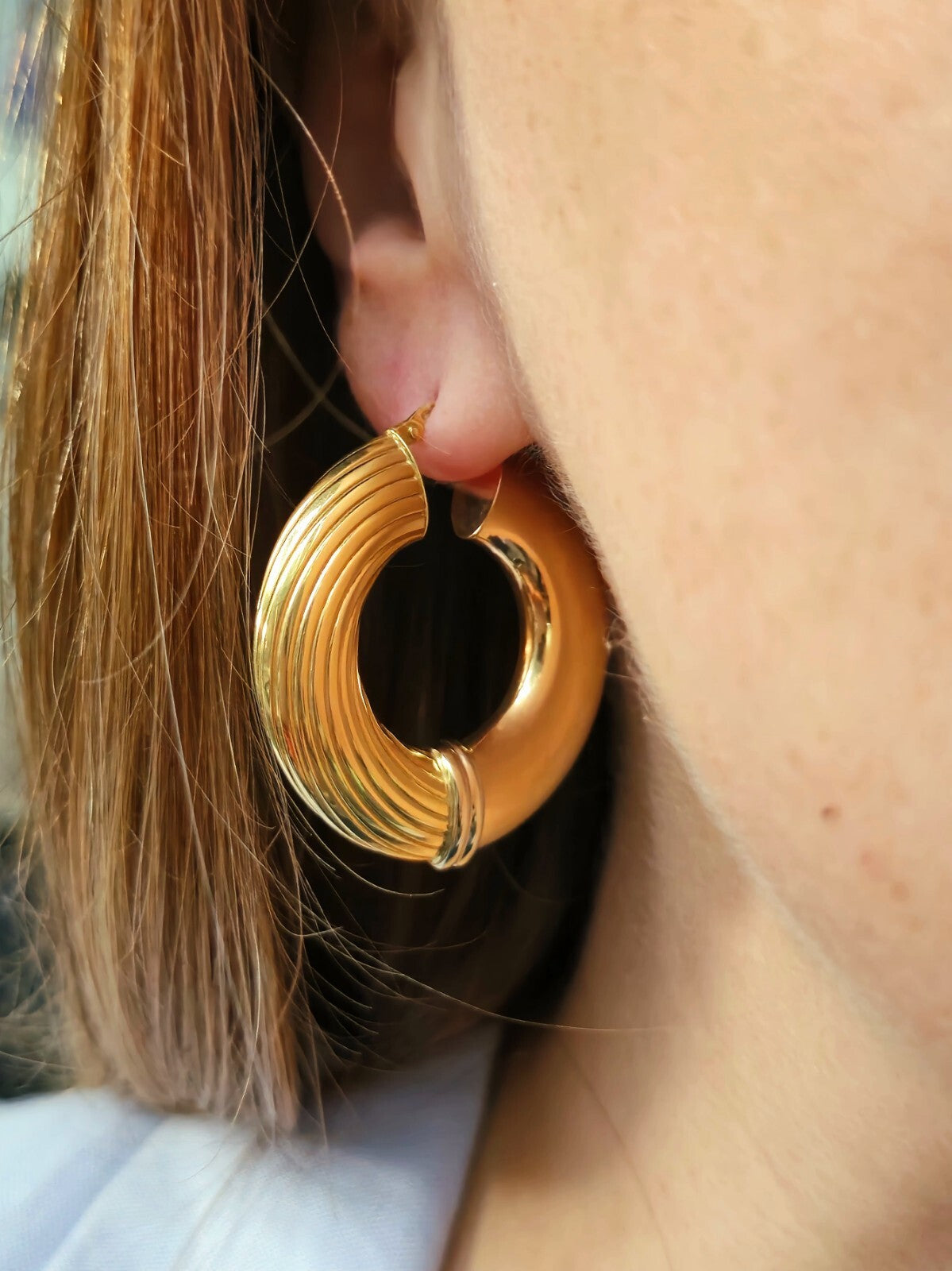 18ct Yellow Gold CHUNKY ROUND CREOLE HOOP EARRINGS Fashion 37mm Hoops Thick