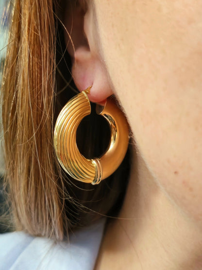 18ct Yellow Gold CHUNKY ROUND CREOLE HOOP EARRINGS Fashion 37mm Hoops Thick