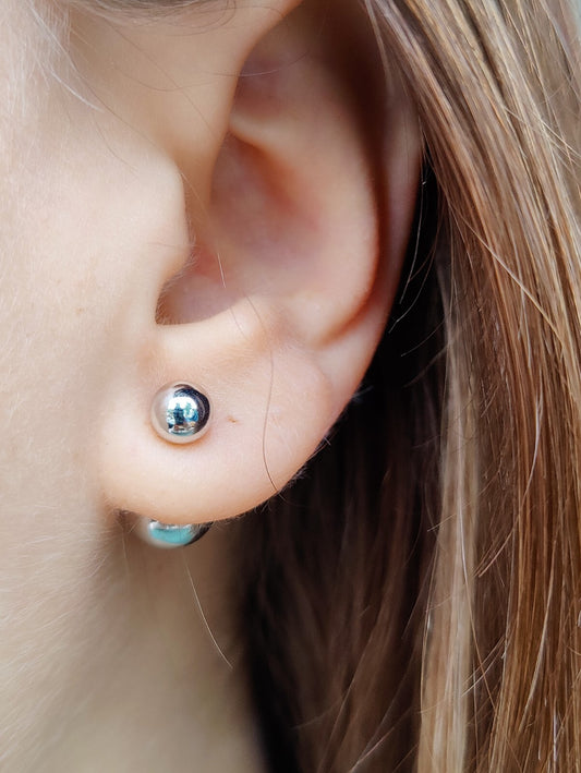 New Double Ball Reversible 9K White Gold Stud Earrings 6-10mm Hallmarked